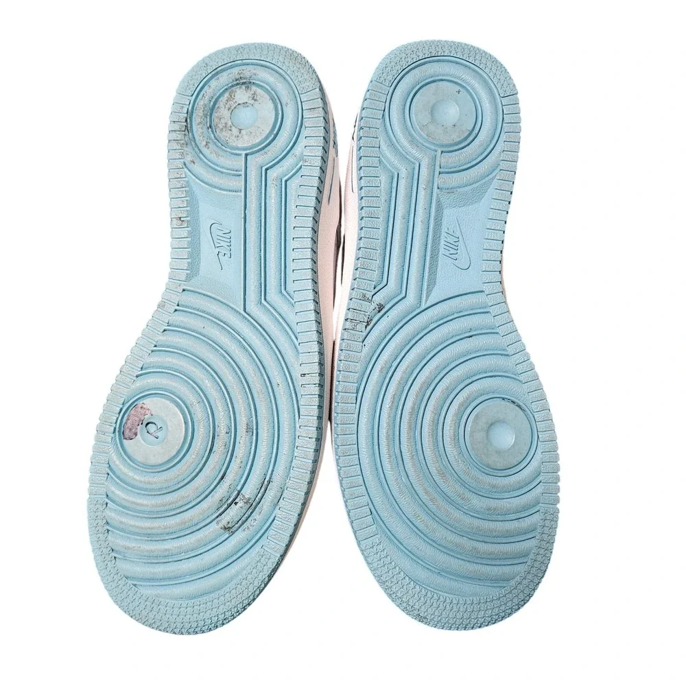 Nike Air Force 1 AF1 Low White Turquoise Teal Swoosh Leather Sneakers‎ 6.5Y